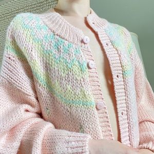 SOLD Vintage 80s Hand Knit Pastel Chunky Sweater